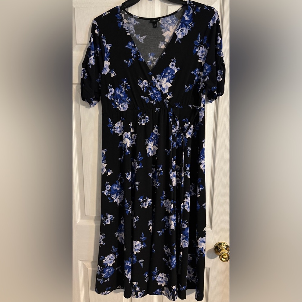 Torrid Floral Black and Blue Wrap Dress